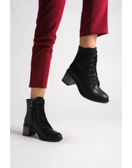 Dıana Bağcıklı Fermuarlı Ortopedik Taban Topuklukadın Bot St - Siyah