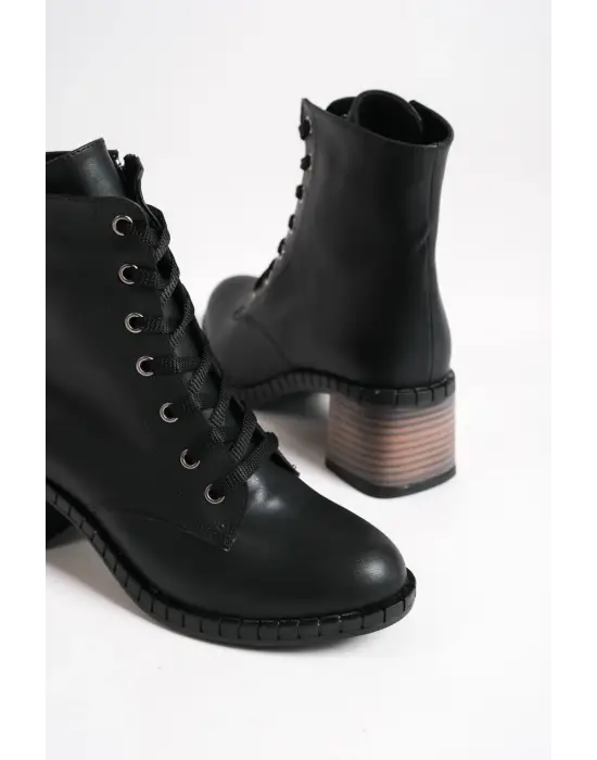 Dıana Bağcıklı Fermuarlı Ortopedik Taban Topuklukadın Bot St - Siyah