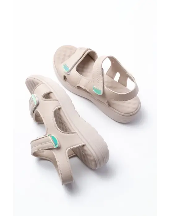 DM-363  Bej Baret Cırtlı Dikişli Günlük Kadın Sandalet