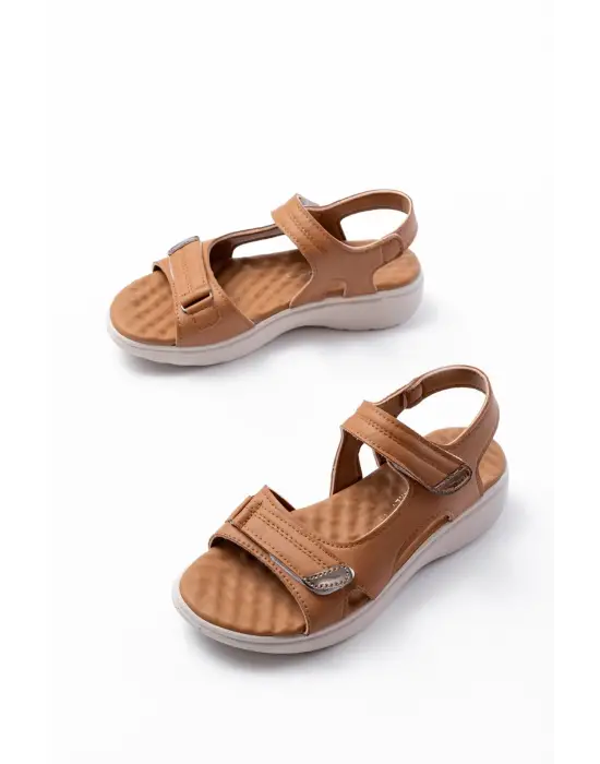 DM-363  Taba Baret Cırtlı Dikişli Günlük Kadın Sandalet