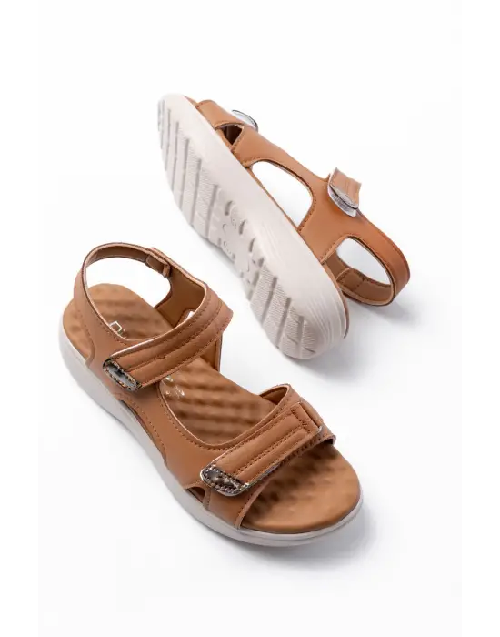 DM-363  Taba Baret Cırtlı Dikişli Günlük Kadın Sandalet