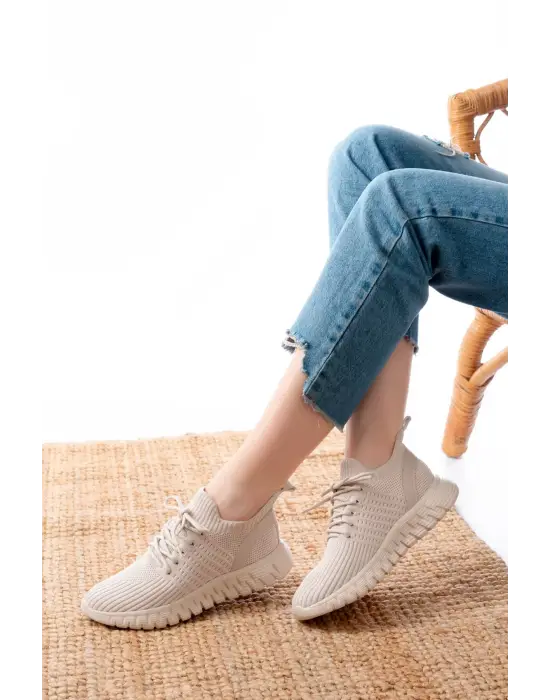 Dm-501 Bej Bağcıklı Failon Taban Günlük Spor Ayakkabı