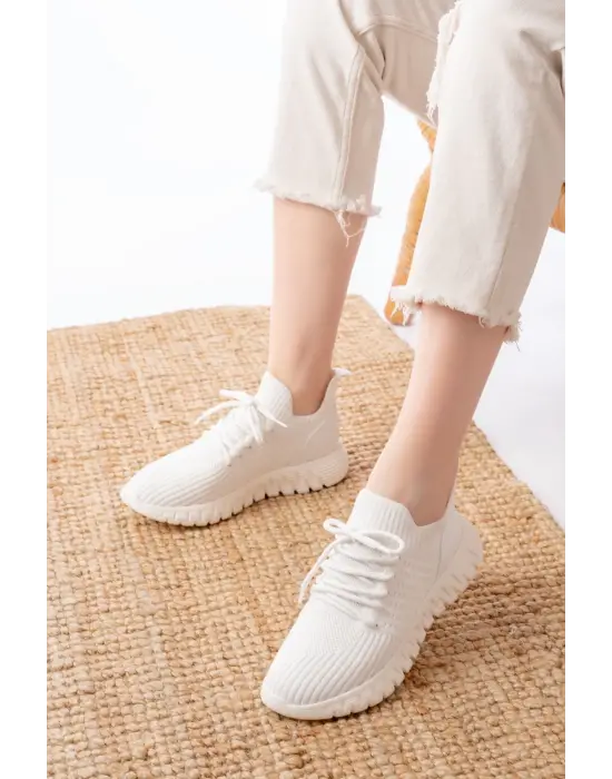 Dm-501 Beyaz Bağcıklı Failon Taban Günlük Spor Ayakkabı