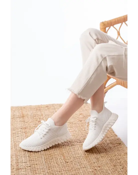 Dm-501 Beyaz Bağcıklı Failon Taban Günlük Spor Ayakkabı