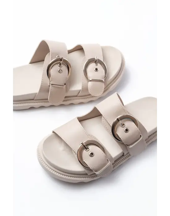 DM-6010 Bej Toka Aksesuarlı Günlük Kadın Terlik