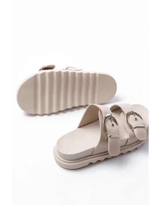 DM-6010 Bej Toka Aksesuarlı Günlük Kadın Terlik