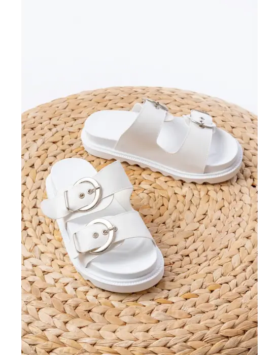 DM-6010 Beyaz Toka Aksesuarlı Günlük Kadın Terlik