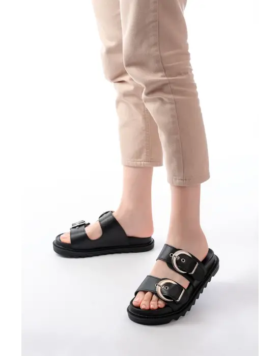 DM-6010 Siyah Toka Aksesuarlı Günlük Kadın Terlik