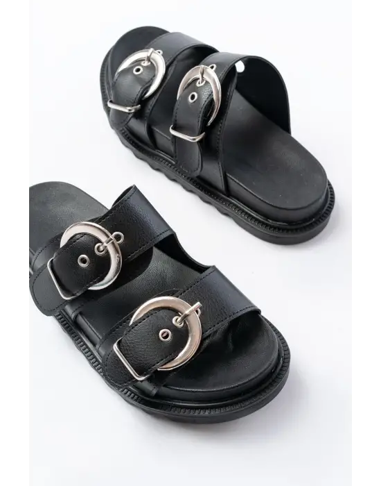 DM-6010 Siyah Toka Aksesuarlı Günlük Kadın Terlik