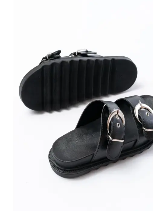 DM-6010 Siyah Toka Aksesuarlı Günlük Kadın Terlik