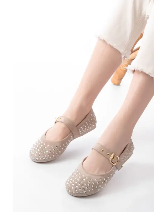 DM-6020 Bej Troklu Baret Tokalı Günlük Kadın Babet