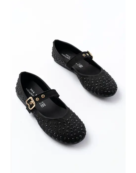 DM-6020 Siyah Troklu Baret Tokalı Günlük Kadın Babet