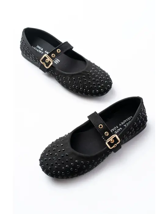 DM-6020 Siyah Troklu Baret Tokalı Günlük Kadın Babet