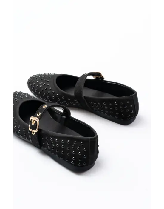 DM-6020 Siyah Troklu Baret Tokalı Günlük Kadın Babet