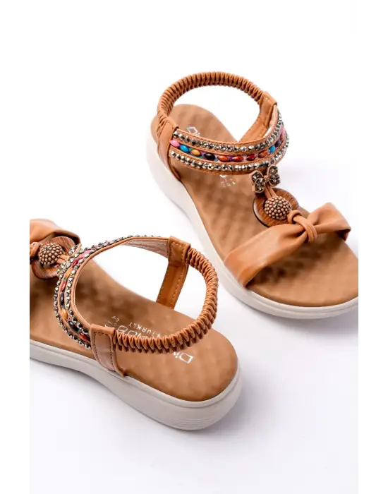 Taba Taşlı Arka Lastikli Günlük Kadın Sandalet