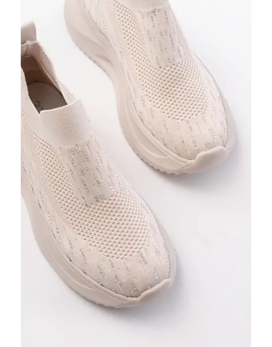 Dm-707  Bej Fileli Faillant Taban Taş Aksesuarlı Günlük Spor Ayakkabı