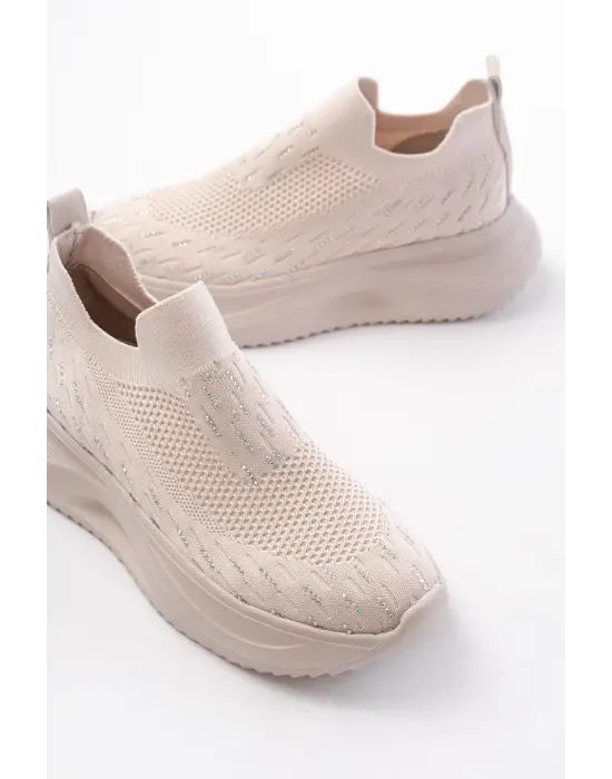 Dm-707  Bej Fileli Faillant Taban Taş Aksesuarlı Günlük Spor Ayakkabı