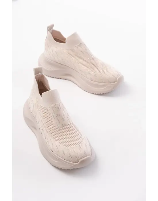 Dm-707  Bej Fileli Faillant Taban Taş Aksesuarlı Günlük Spor Ayakkabı