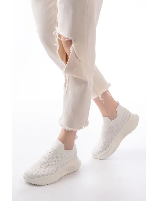 Dm-707  Beyaz Fileli Faillant Taban Taş Aksesuarlı Günlük Spor Ayakkabı