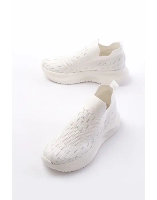 Dm-707  Beyaz Fileli Faillant Taban Taş Aksesuarlı Günlük Spor Ayakkabı