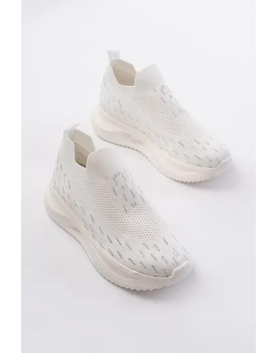 Dm-707  Beyaz Fileli Faillant Taban Taş Aksesuarlı Günlük Spor Ayakkabı