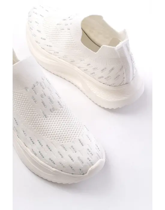 Dm-707  Beyaz Fileli Faillant Taban Taş Aksesuarlı Günlük Spor Ayakkabı