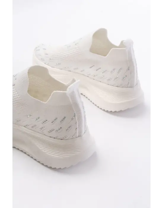 Dm-707  Beyaz Fileli Faillant Taban Taş Aksesuarlı Günlük Spor Ayakkabı