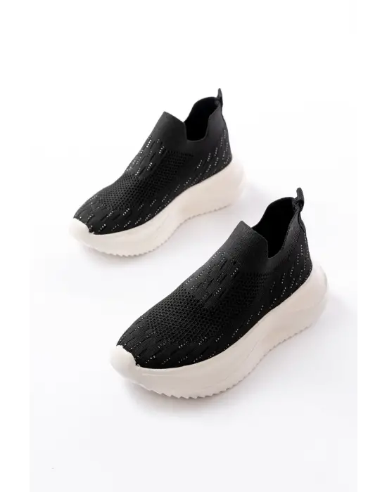 Dm-707 Siyah Fileli Beyaz Faillant Taban Taş Aksesuarlı Günlük Spor Ayakkab