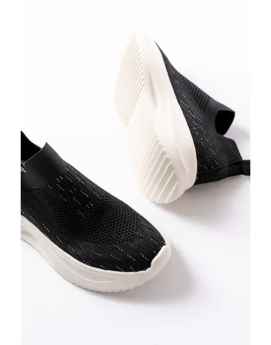 Dm-707 Siyah Fileli Beyaz Faillant Taban Taş Aksesuarlı Günlük Spor Ayakkab