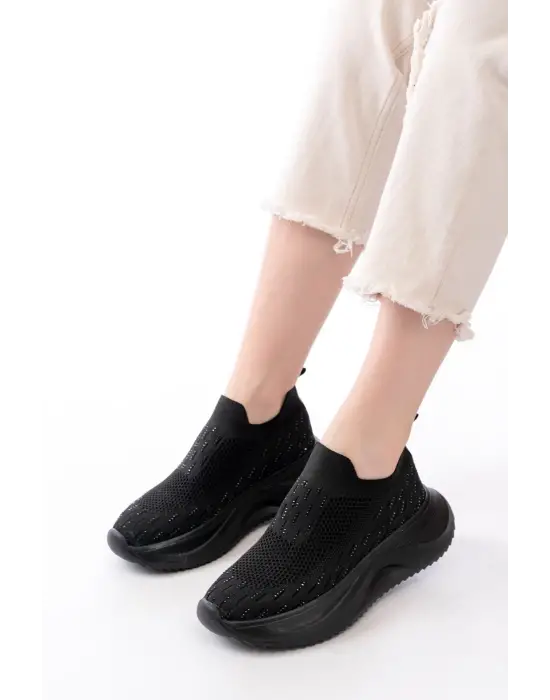 Dm-707  Siyah Fileli Faillant Taban Taş Aksesuarlı Günlük Spor Ayakkabı