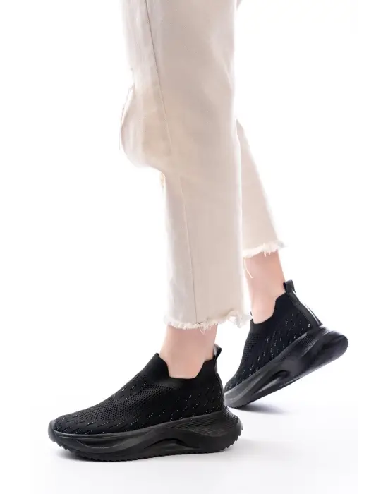 Dm-707  Siyah Fileli Faillant Taban Taş Aksesuarlı Günlük Spor Ayakkabı