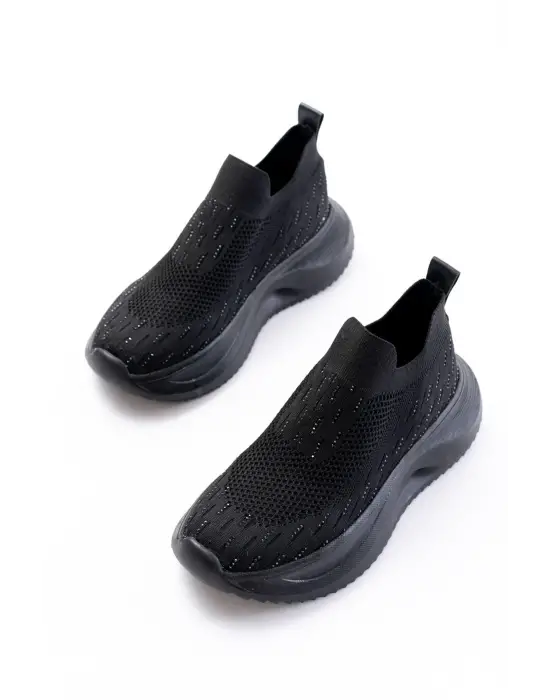 Dm-707  Siyah Fileli Faillant Taban Taş Aksesuarlı Günlük Spor Ayakkabı