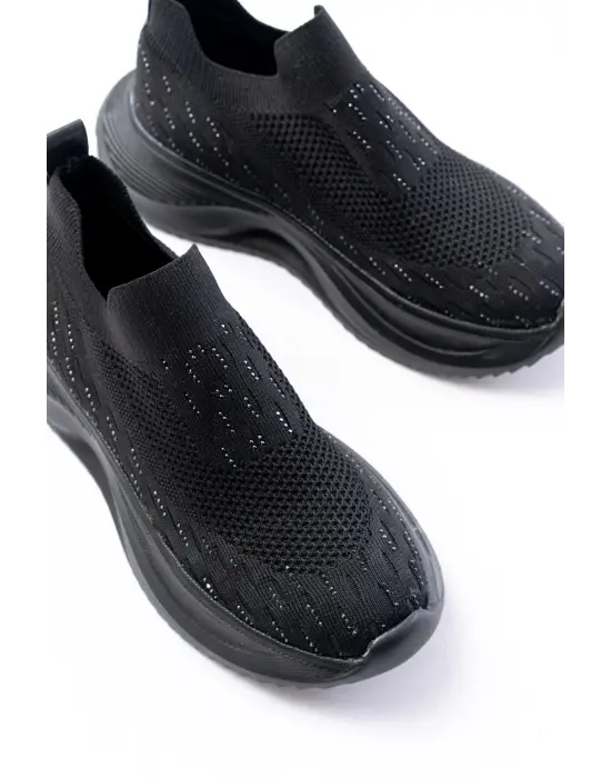 Dm-707  Siyah Fileli Faillant Taban Taş Aksesuarlı Günlük Spor Ayakkabı