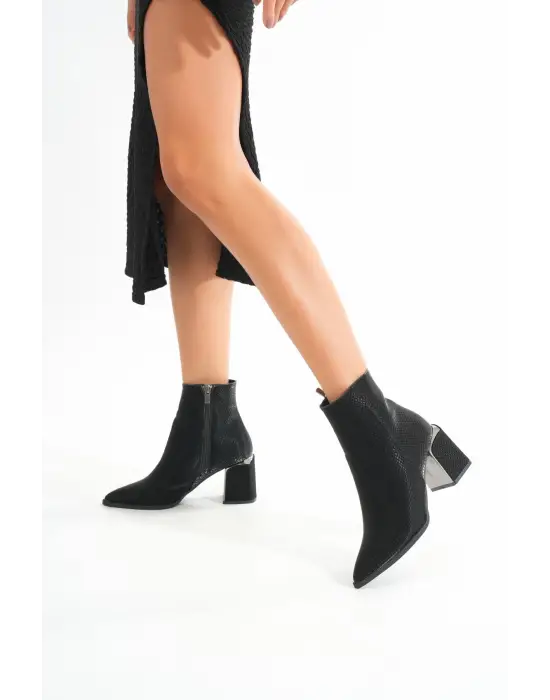 Siyah Fermuarlı Topuklu Kadın Günlük Bot