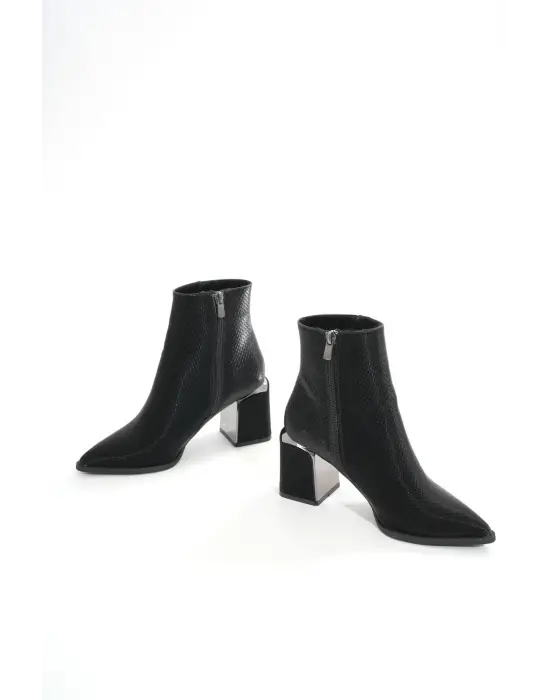 Siyah Fermuarlı Topuklu Kadın Günlük Bot