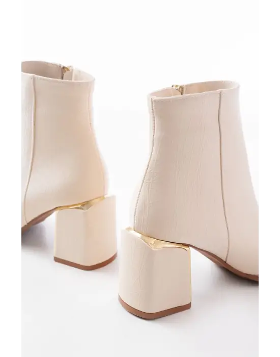 Bej Fermuarlı Topuklu Kadın Günlük Bot