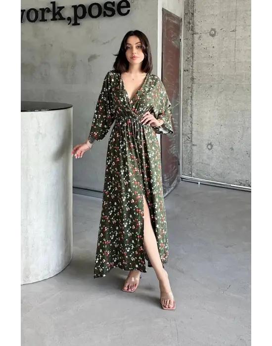 Dokuma Baskılı Yarasa Kol Elbise S8124