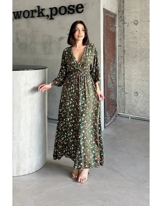 Dokuma Baskılı Yarasa Kol Elbise S8124