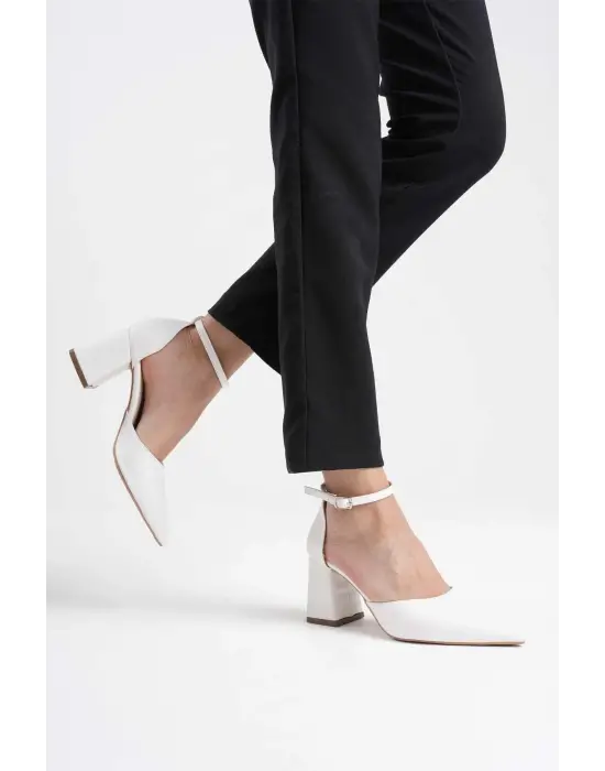 Doren Beyaz Cilt Kadın Topuklu Ayakkabı