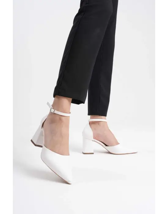 Doren Beyaz Cilt Kadın Topuklu Ayakkabı