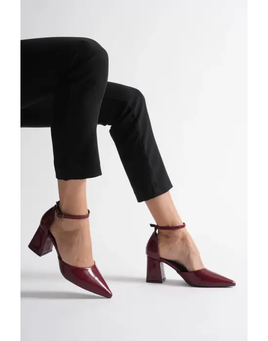 Doren Bordo Rugan Kadın Topuklu Ayakkabı