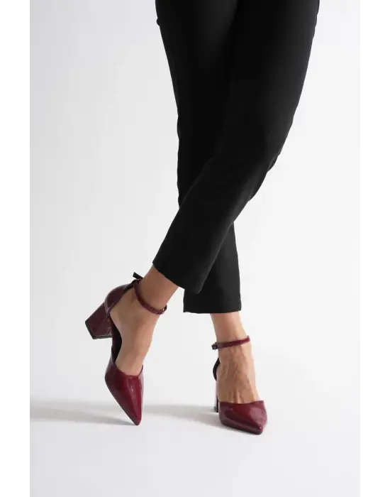Doren Bordo Rugan Kadın Topuklu Ayakkabı