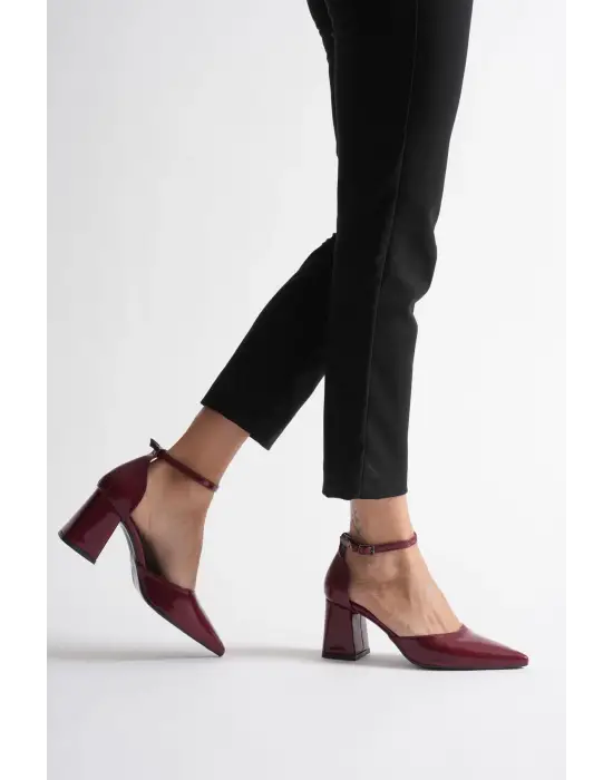 Doren Bordo Rugan Kadın Topuklu Ayakkabı