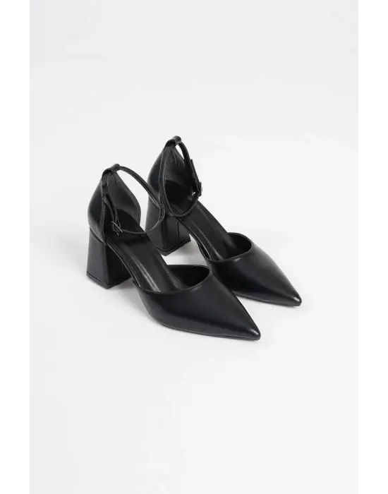 Doren Siyah Cilt Kadın Topuklu Ayakkabı