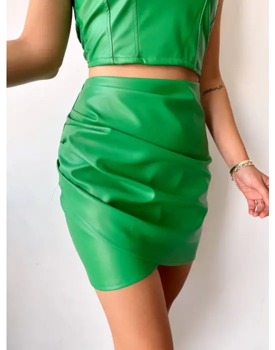 Drapeli Deri Etek Yeşil S24771