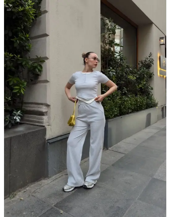 Düğme Yakalı Gri Alt Üst Takım S3943