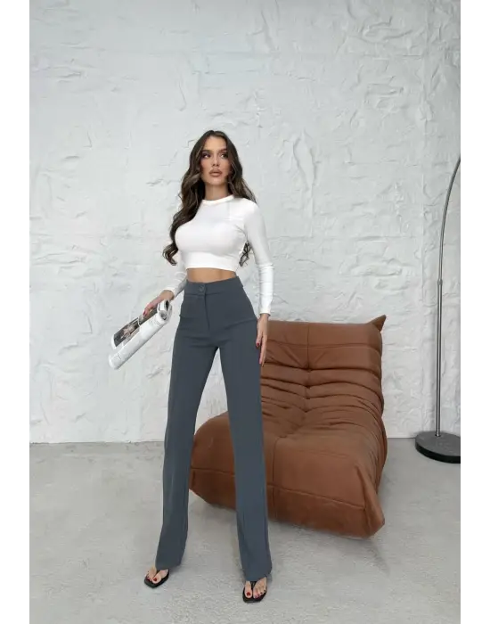 Düğmeli Palazzo Pantolon Füme P170091