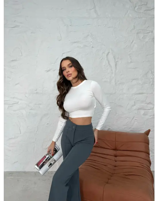 Düğmeli Palazzo Pantolon Füme P170091