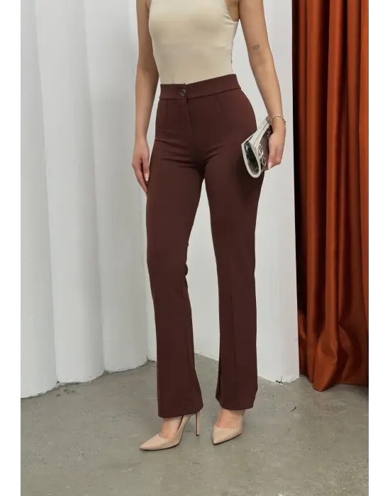 Düğmeli Palazzo Pantolon Kahve P170091