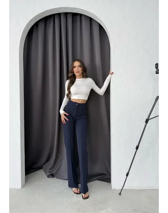 Düğmeli Palazzo Pantolon Lacivert P170091